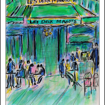 Pintura intitulada "LES DEUX MAGOTS" por Jean Mirre, Obras de arte originais, Óleo