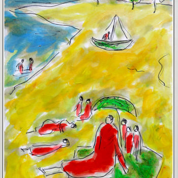 Pintura intitulada "LA PLAGE" por Jean Mirre, Obras de arte originais, Óleo