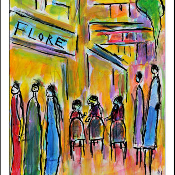 Peinture intitulée "Café FLORE,PARIS" par Jean Mirre, Œuvre d'art originale, Huile
