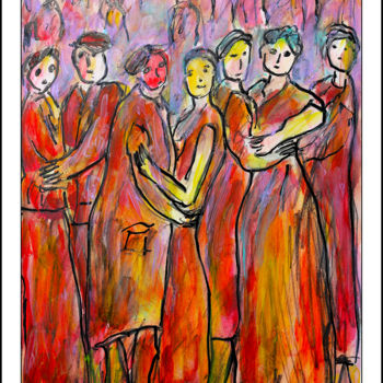 Painting titled "LE BAL DES POMPIERS" by Jean Mirre, Original Artwork, Oil