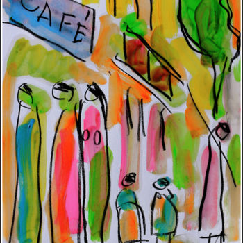 Painting titled "CAFÉ  PARISIEN" by Jean Mirre, Original Artwork, Oil