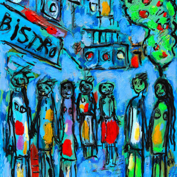 Картина под названием "BISTRO" - Jean Mirre, Подлинное произведение искусства, Масло
