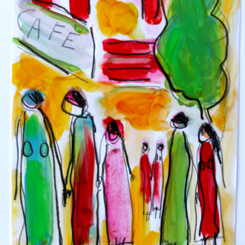 Картина под названием "CAFÉ  FAMILLE" - Jean Mirre, Подлинное произведение искусства, Масло