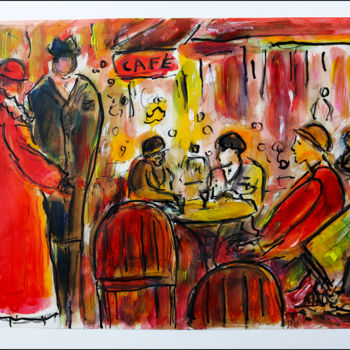 Peinture intitulée "Café aux Champs-Ely…" par Jean Mirre, Œuvre d'art originale, Huile