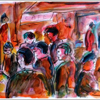 Peinture intitulée "Bar à Paris" par Jean Mirre, Œuvre d'art originale, Huile