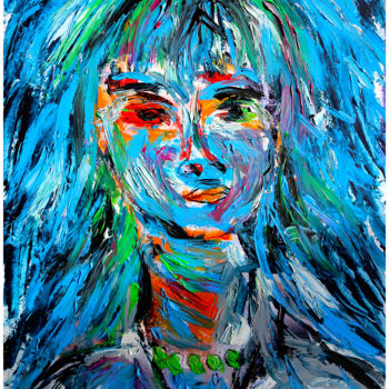 Painting titled "BLUE LADY" by Jean Mirre, Original Artwork, Oil