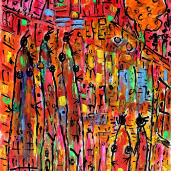 「RED CITIES」というタイトルの絵画 Jean Mirreによって, オリジナルのアートワーク, オイル