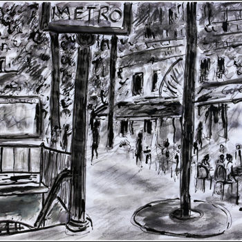 Картина под названием "CAFE KLEBER  TROCAD…" - Jean Mirre, Подлинное произведение искусства, Чернила