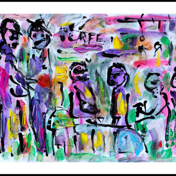 Malerei mit dem Titel "MATCH AU CAFÉ" von Jean Mirre, Original-Kunstwerk, Öl