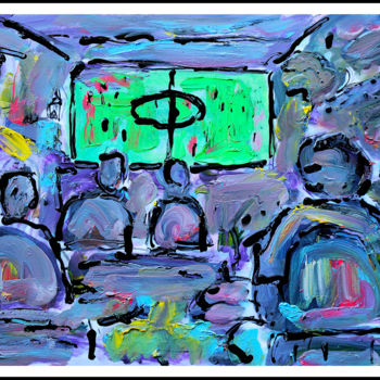 Painting titled "LE MATCH AU CAFÉ" by Jean Mirre, Original Artwork, Oil