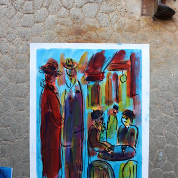 Peinture intitulée "LES GENS AU CAFÉ" par Jean Mirre, Œuvre d'art originale, Huile