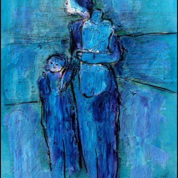 「MÈRE ET ENFANTS」というタイトルの絵画 Jean Mirreによって, オリジナルのアートワーク, オイル
