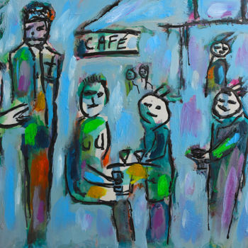 Painting titled "PUNK BAR" by Jean Mirre, Original Artwork, Oil