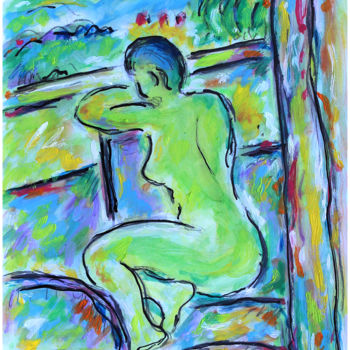 Pintura intitulada "Femme et paysage mé…" por Jean Mirre, Obras de arte originais, Óleo