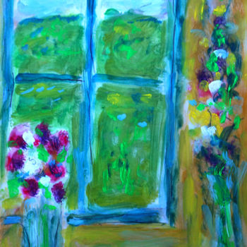 Painting titled "WINDOW SILL" by Jean Mirre, Original Artwork, Oil