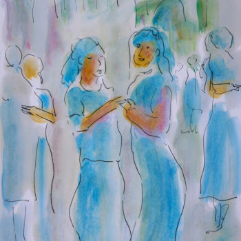 Painting titled "BAL DANS LA RUE 1" by Jean Mirre, Original Artwork, Oil