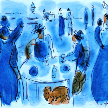 Pittura intitolato "Blue night in Cabar…" da Jean Mirre, Opera d'arte originale, Olio
