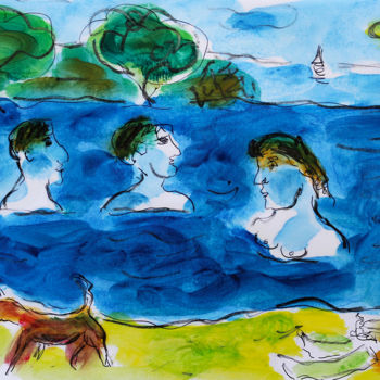 Peinture intitulée "BAIGNADE" par Jean Mirre, Œuvre d'art originale, Huile