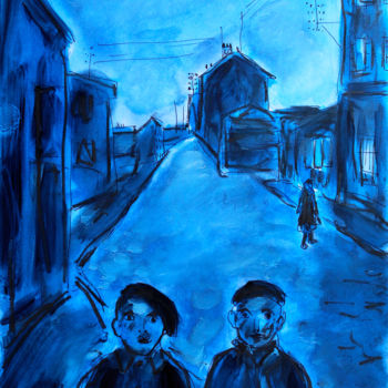 Peinture intitulée "BANLIEUE BLEUE" par Jean Mirre, Œuvre d'art originale, Huile