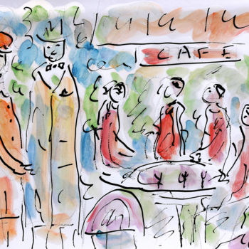 Malerei mit dem Titel "BONHEUR CAFÉ,PARIS" von Jean Mirre, Original-Kunstwerk, Öl