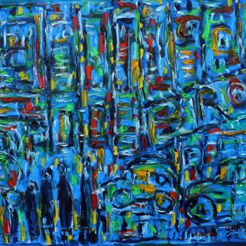 Painting titled "CITY BUZZ III" by Jean Mirre, Original Artwork, Oil