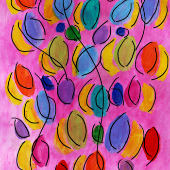 Картина под названием "DANGLING FLOWERS" - Jean Mirre, Подлинное произведение искусства, Акрил