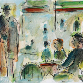 Painting titled "Café parisien" by Jean Mirre, Original Artwork, Oil