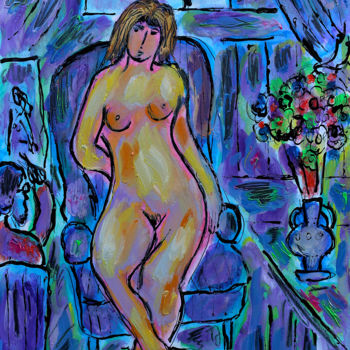 Pintura intitulada "Peintre,modèle et v…" por Jean Mirre, Obras de arte originais, Óleo