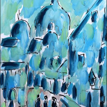 Painting titled "NEW GREEN MONTMARTRE" by Jean Mirre, Original Artwork, Oil