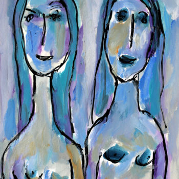 Malerei mit dem Titel "TURQUOISE GIRLS" von Jean Mirre, Original-Kunstwerk, Öl