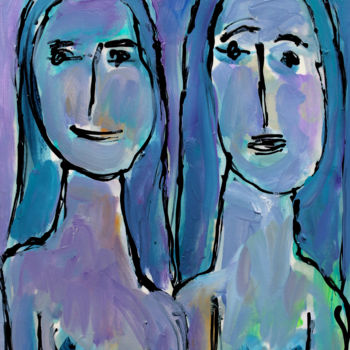 Pintura intitulada "BLUE LADIES" por Jean Mirre, Obras de arte originais, Óleo