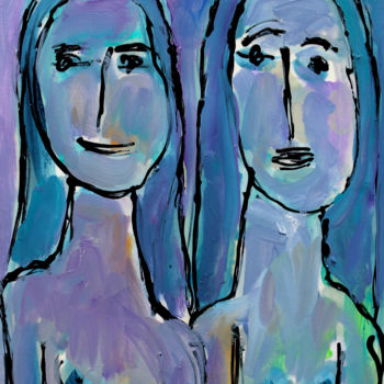 Painting titled "BLUE LADIES" by Jean Mirre, Original Artwork, Oil