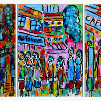 Pittura intitolato "3 cafés de Paris" da Jean Mirre, Opera d'arte originale, Olio