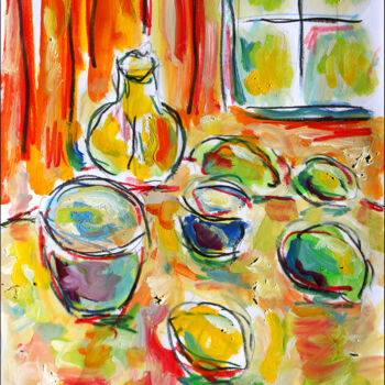Painting titled "Morning table" by Jean Mirre, Original Artwork, Oil