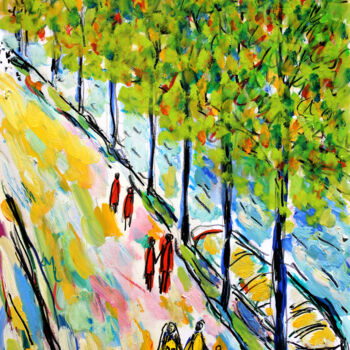 Painting titled "Promenade en famille" by Jean Mirre, Original Artwork, Oil