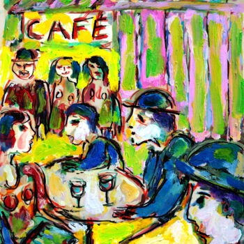 Peinture intitulée "Café Rive Gauche" par Jean Mirre, Œuvre d'art originale, Huile