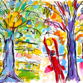 Pintura intitulada "Sport et arbres" por Jean Mirre, Obras de arte originais, Óleo