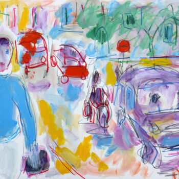 Painting titled "Street scene1" by Jean Mirre, Original Artwork, Oil