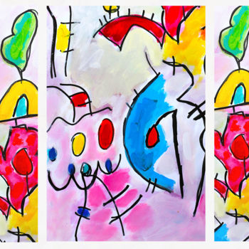 Painting titled "HAPPY TRIPTYCH" by Jean Mirre, Original Artwork, Oil