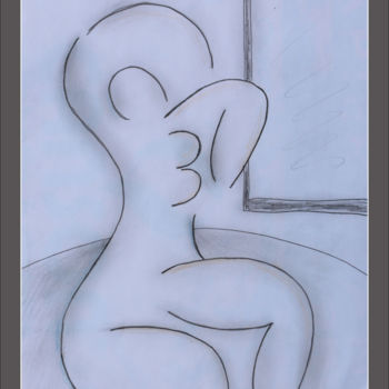Dessin intitulée "FEMME AU MIROIR" par Jean Mirre, Œuvre d'art originale, Crayon