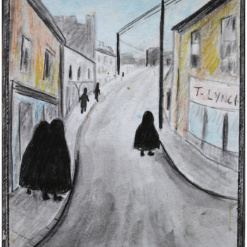 Dibujo titulada "RUE DE VILLAGE EN I…" por Jean Mirre, Obra de arte original, Lápiz
