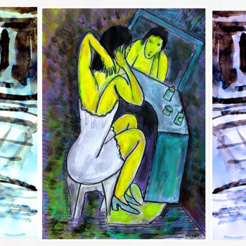 Painting titled "Triptyque Waiting" by Jean Mirre, Original Artwork, Acrylic