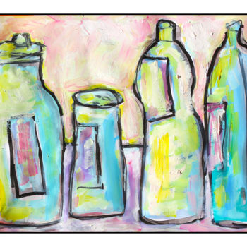 Painting titled "3 bottles + salt" by Jean Mirre, Original Artwork, Ink