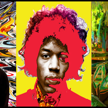 Schilderij getiteld ""Dylan,Hendrix,Bowi…" door Jean Mirre, Origineel Kunstwerk