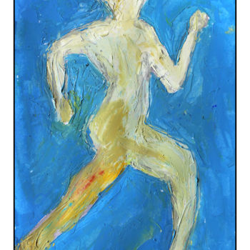 Painting titled "BLUE RUNNER" by Jean Mirre, Original Artwork, Oil
