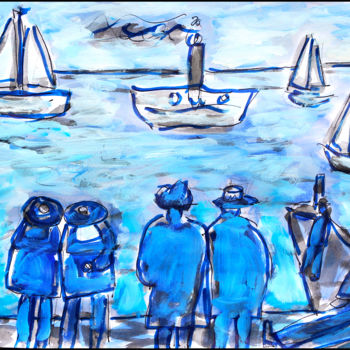 Malerei mit dem Titel "Sea of blue" von Jean Mirre, Original-Kunstwerk, Öl