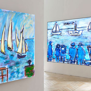 Painting titled "Régate bleue + Sea…" by Jean Mirre, Original Artwork