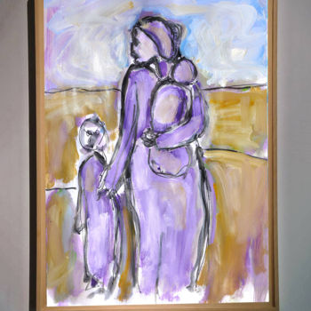 Pittura intitolato "Femme et enfants (D…" da Jean Mirre, Opera d'arte originale, Olio