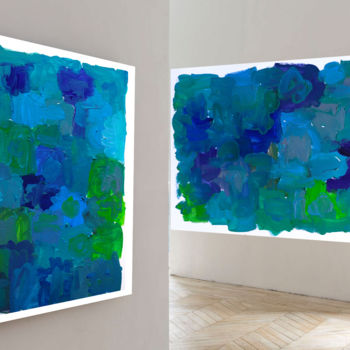 Pintura titulada "" Bleu vert"" por Jean Mirre, Obra de arte original, Oleo
