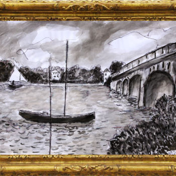 Pittura intitolato "Monet, le pont rout…" da Jean Mirre, Opera d'arte originale, Inchiostro